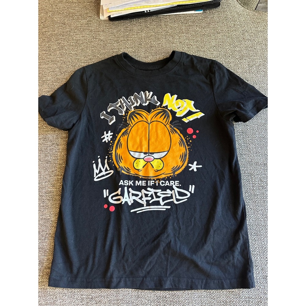 Garfield Kids Graphic Tee Black I Think Not Ask Me If I Care Shirt 10/12